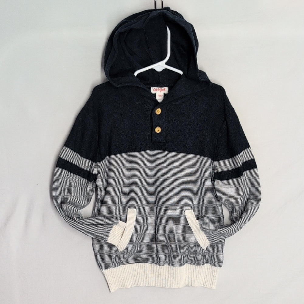 Cat & Jack Navy Buttoned Hooded Sweater